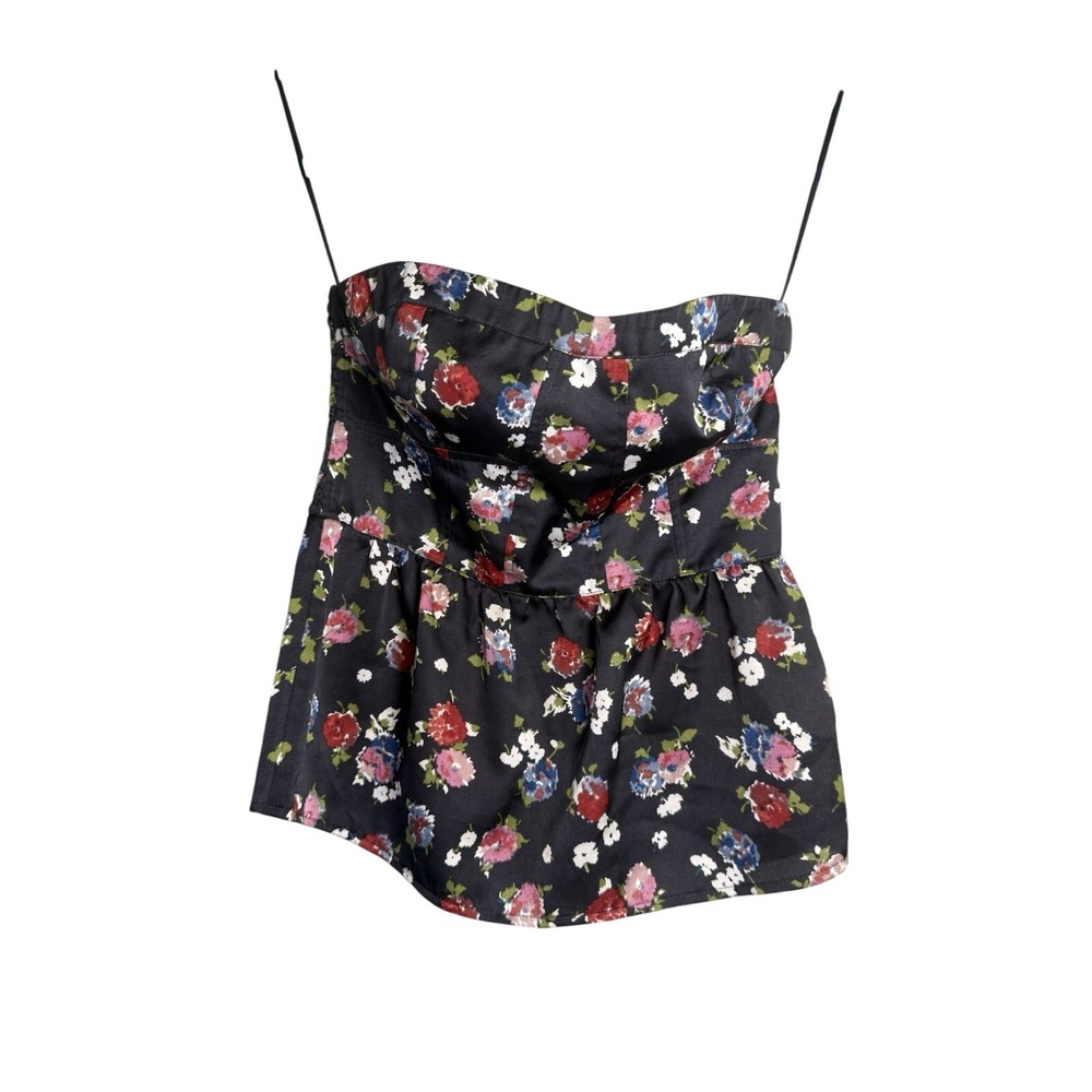 Women's American‎ Eagle Navy Blue Pink Red Floral Strapless Satin Corset Top XS